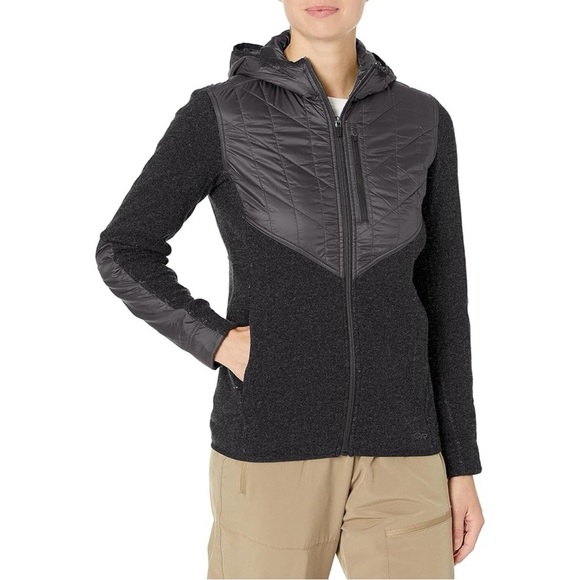 Outdoor Research Women's Cyprus Hooded Jacket Zip Up Hybrid Wool Outdoor Black L - Picture 15 of 15